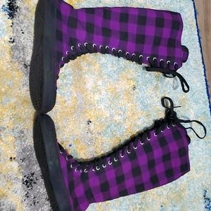 Generic Purple Plaid Zip Up Shoes